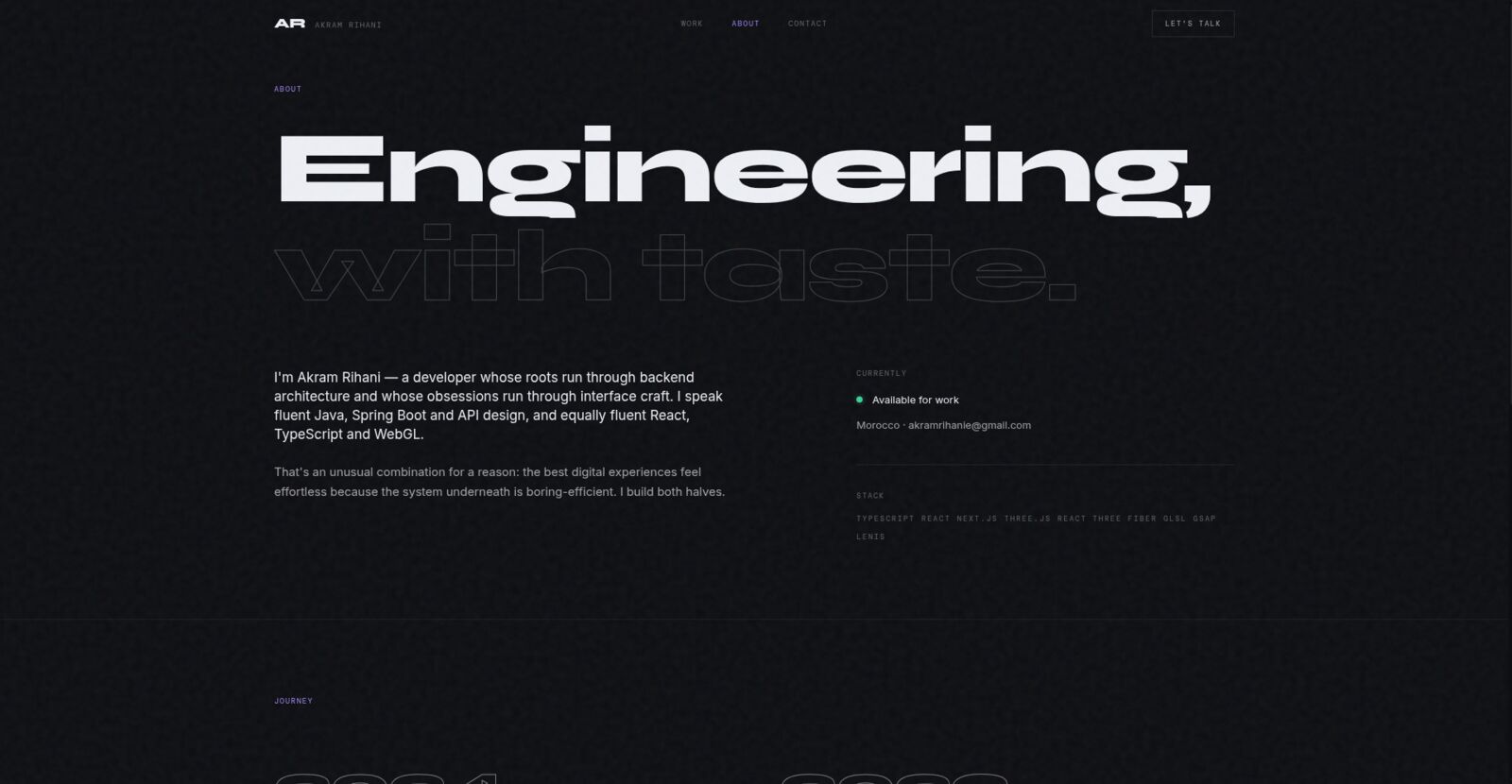 Interactive portfolio — about page