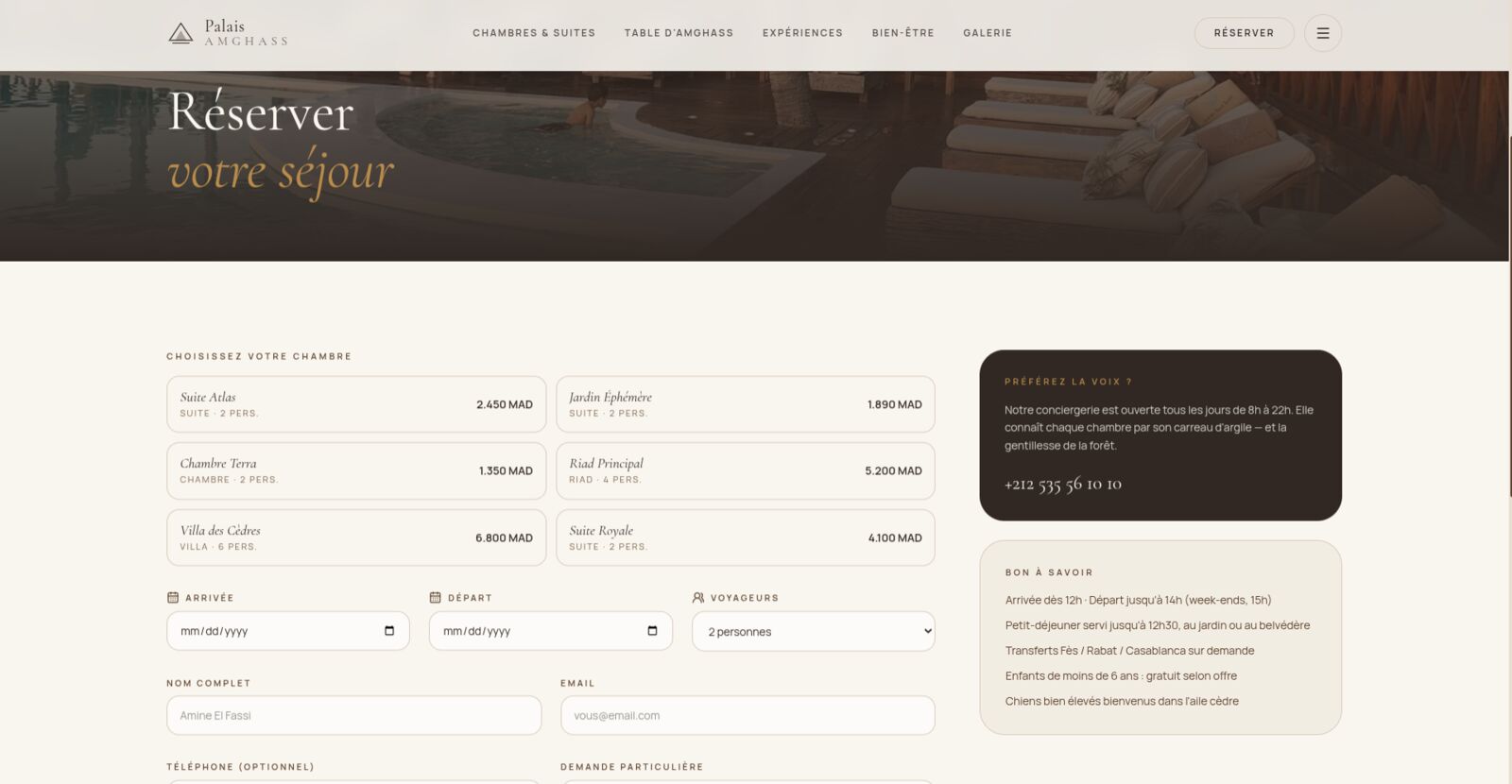Palais Amghass — reservation form