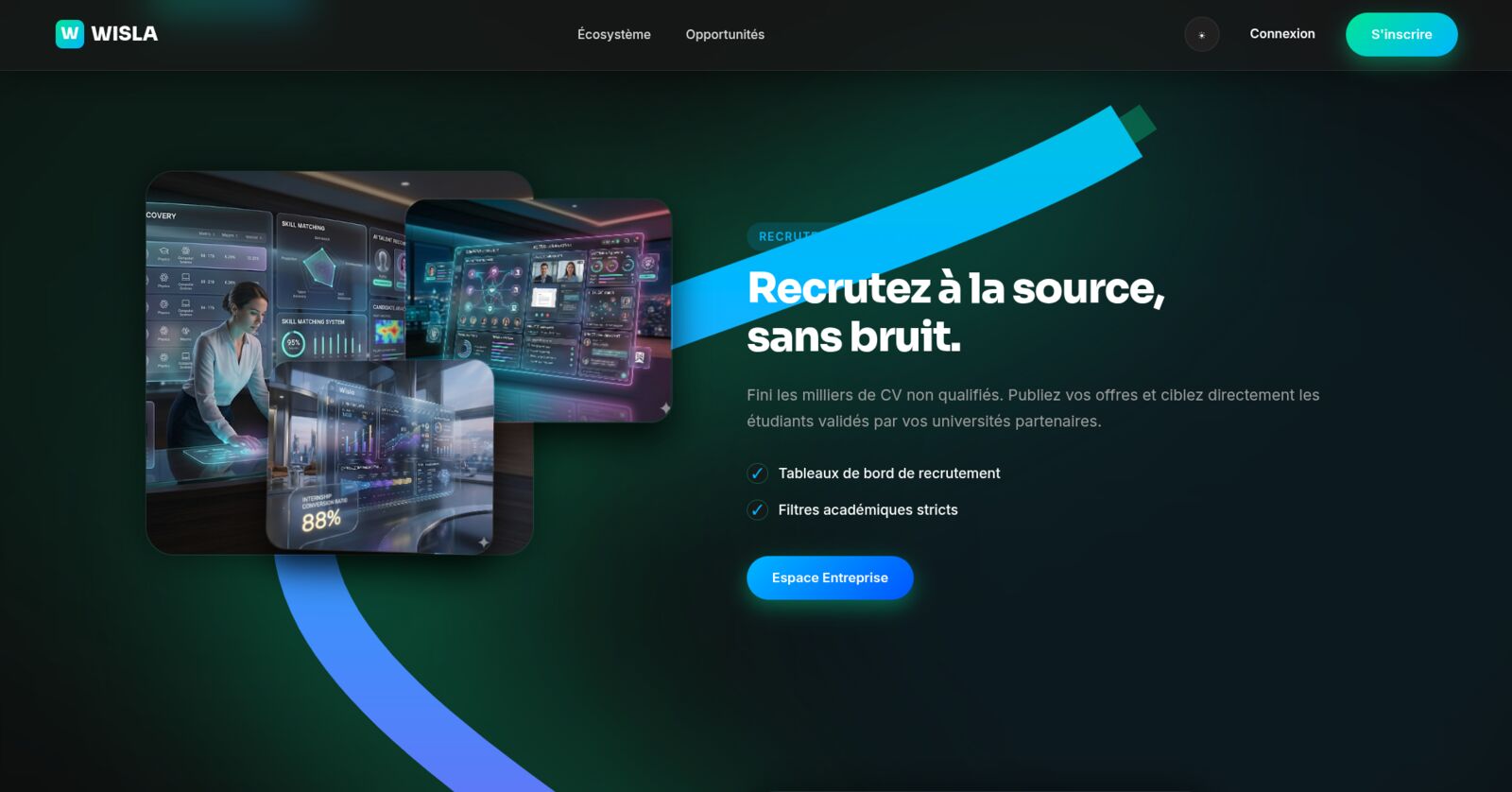 WISLA platform — dark mode dashboard